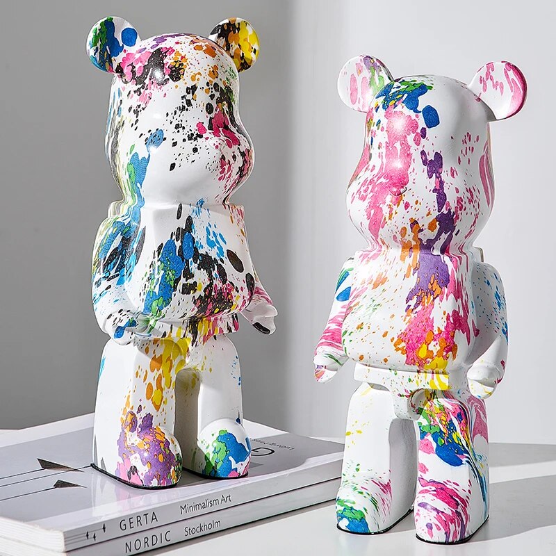 Nordic Graffiti Colorful Bear Statue and Sculpture Resin