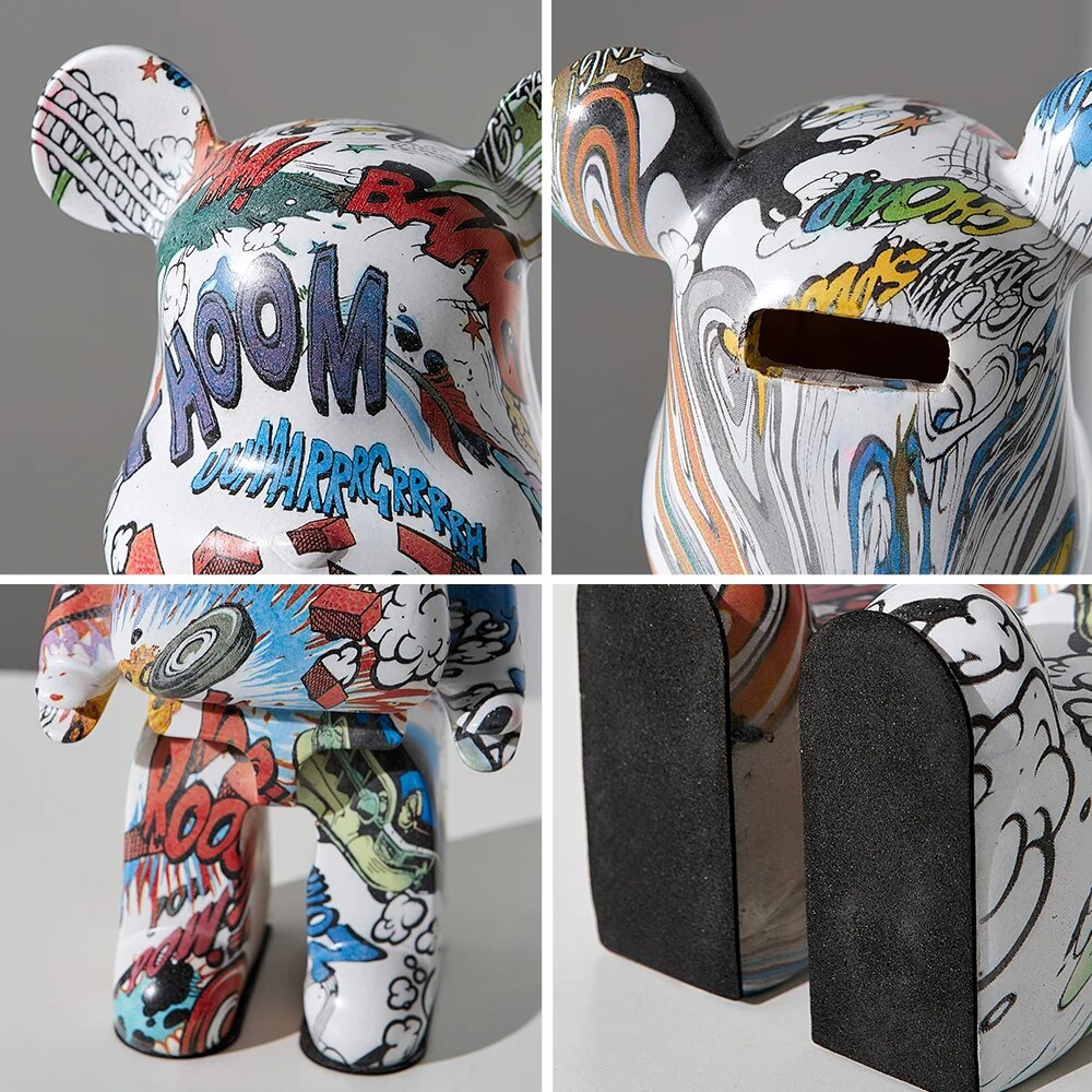 Nordic Graffiti Colorful Bear Statue and Sculpture Resin
