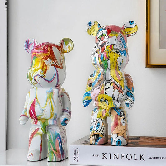 Nordic Graffiti Colorful Bear Statue and Sculpture Resin